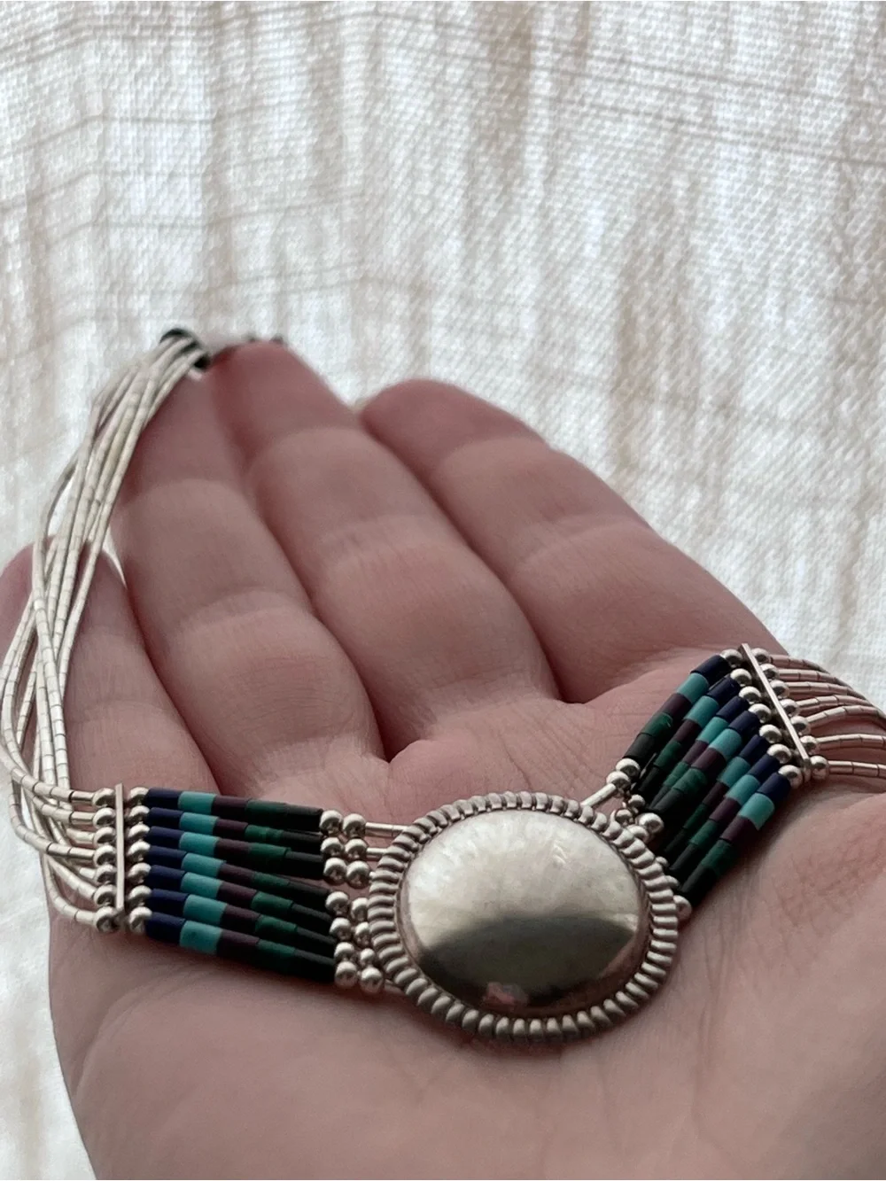 925 Sterling Navajo Multi-Strand Beaded Liquid Silver Necklace Bracelet Set